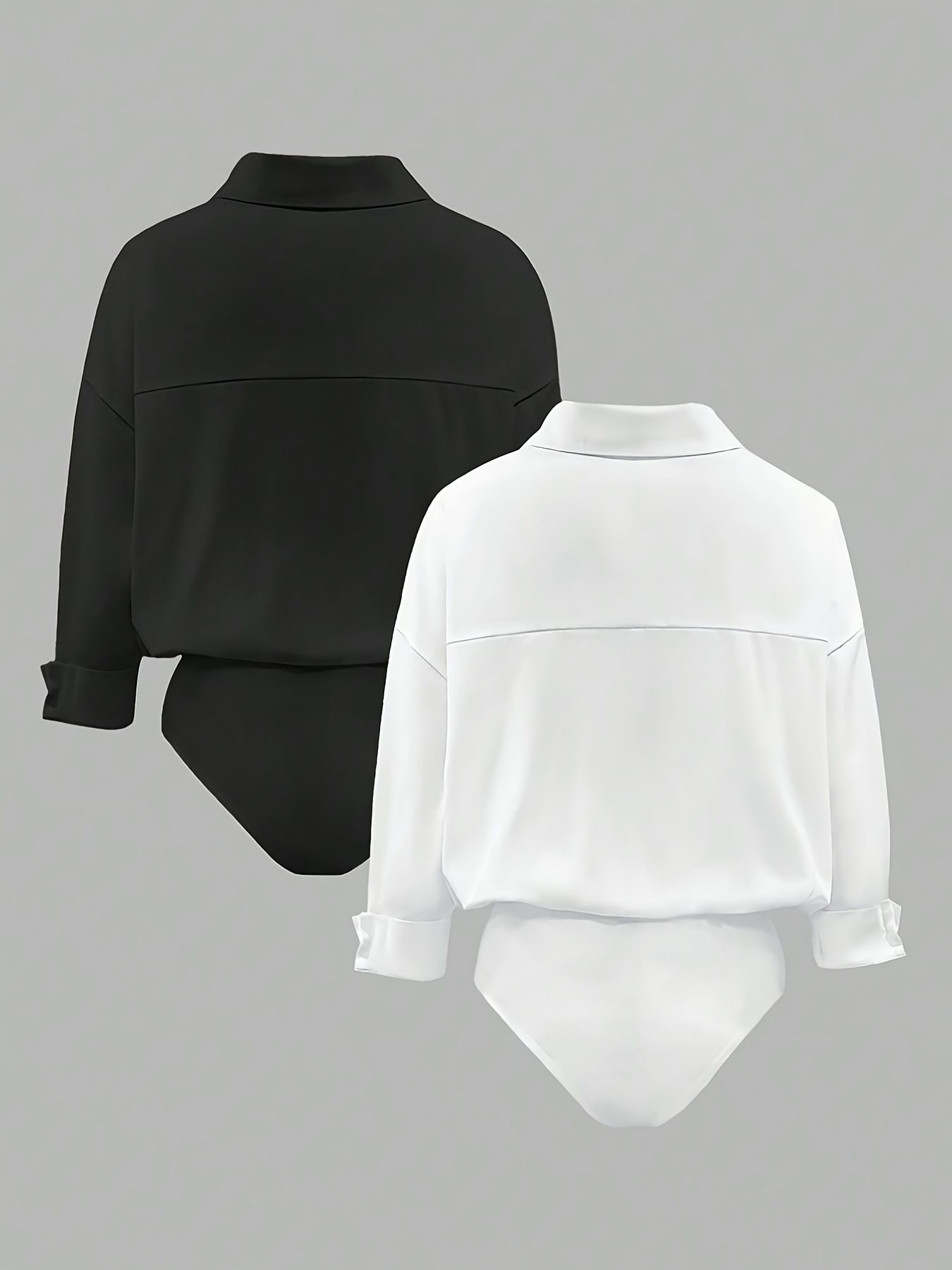 womens elegant fashion collared long sleeve bodysuit black and white two piece set Product details 1