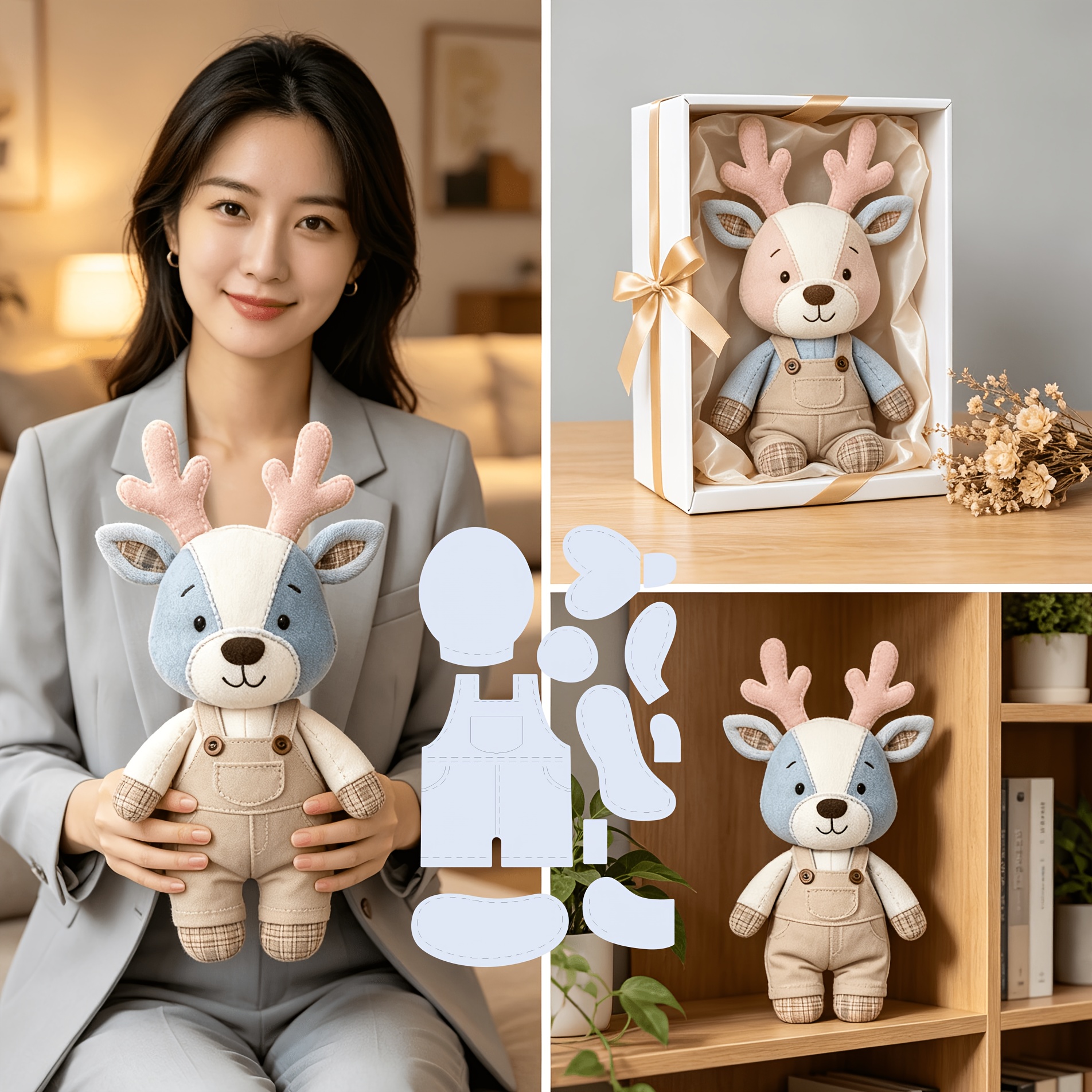 TEMU 11pcs Reusable Deer Plush Handcraft Templates, Artistic Decoration Templates, Repetitive Painting Templates, Applicable For Handmade Crafts,