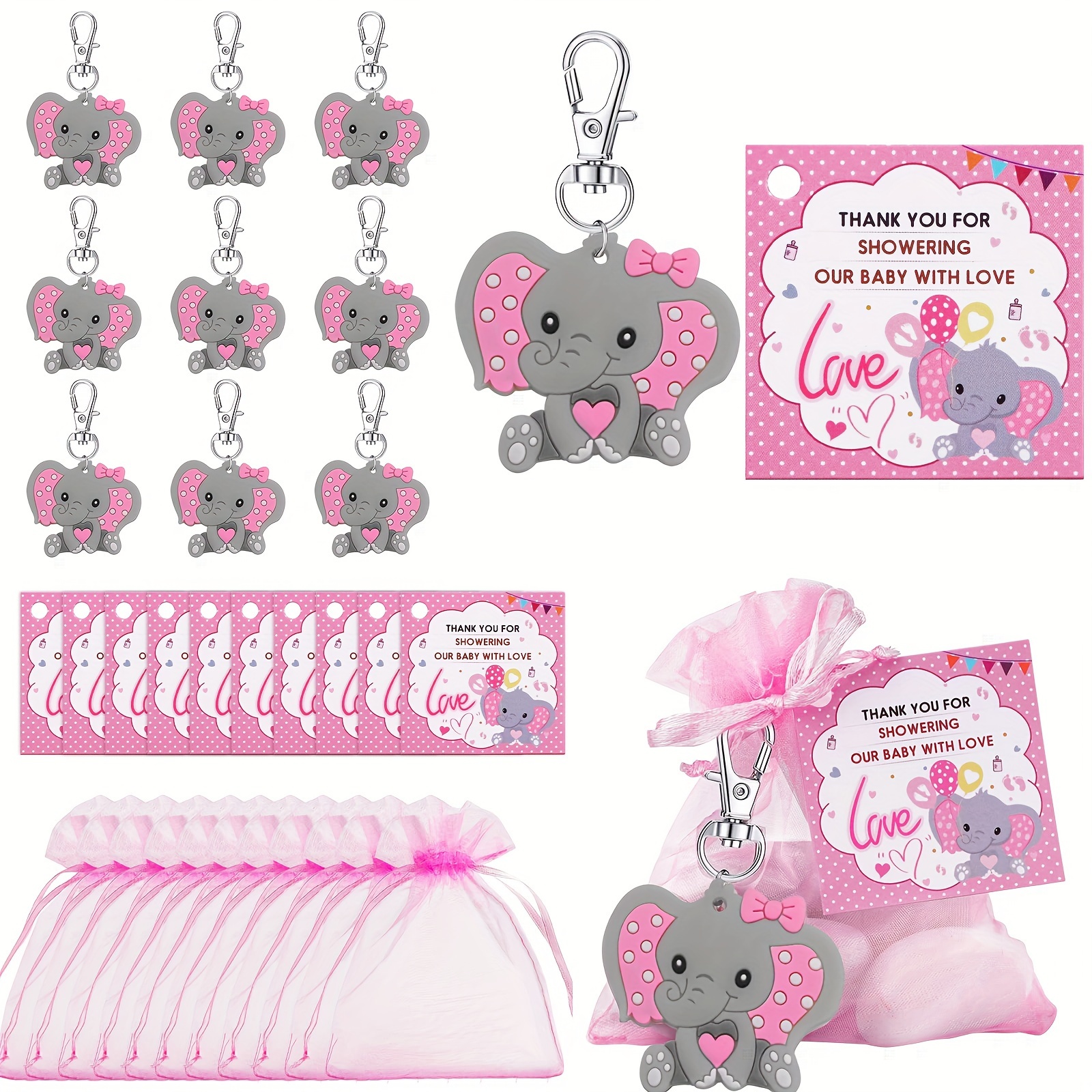 

fantasy Theme" 30-piece Pink Baby Shower Favor Set - Includes Elephant Keychains, Drawstring Gift Bags & Thank You Cards For Guests