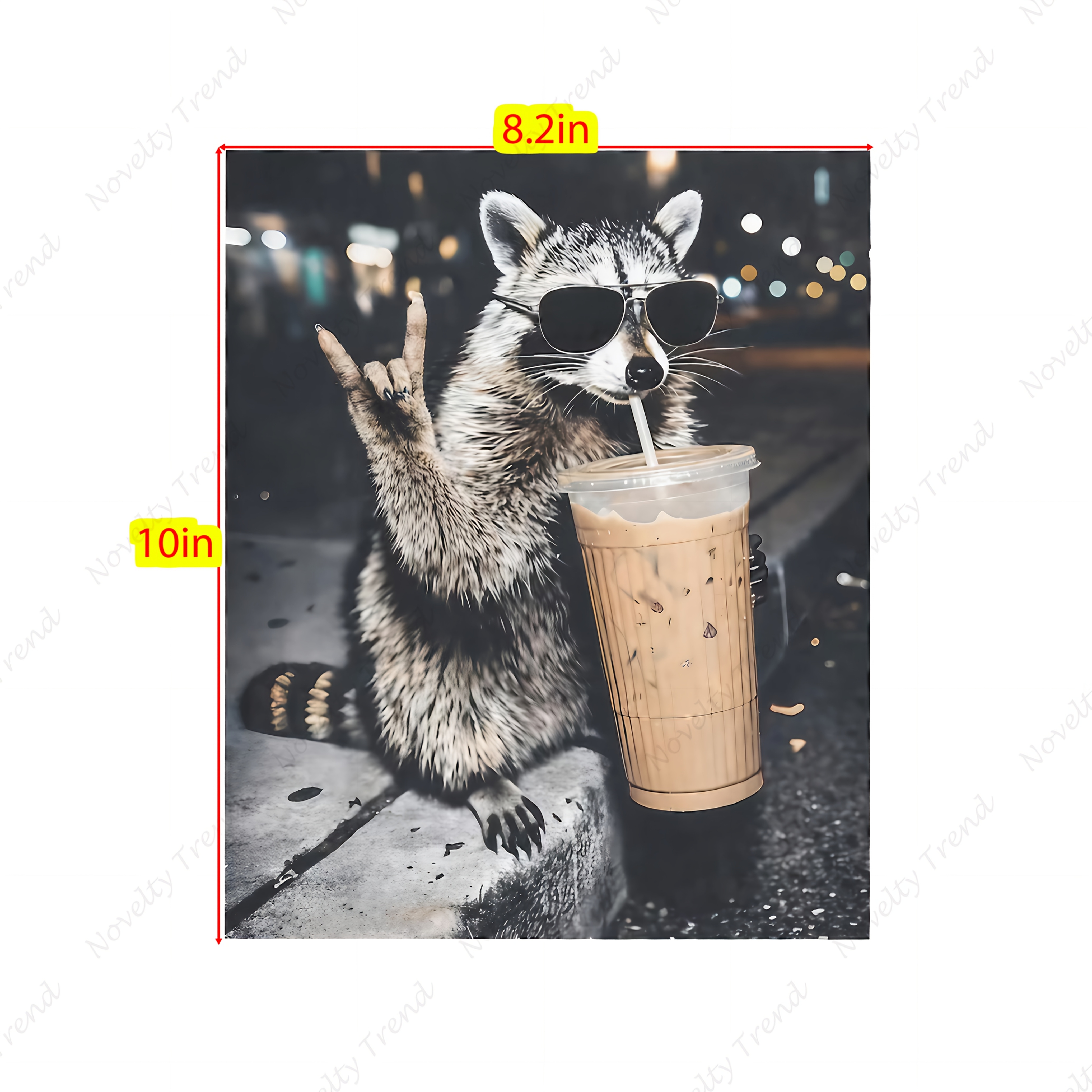 Cool Raccoon With Iced Coffee And Sunglasses | Dtf Heat Transfer Sticker - Hd Iron-on Patch Vinyl Patch For Shirts, Hoodies, Bags - Washable Durable Novelty Decoration, Multicolor Non-fabric