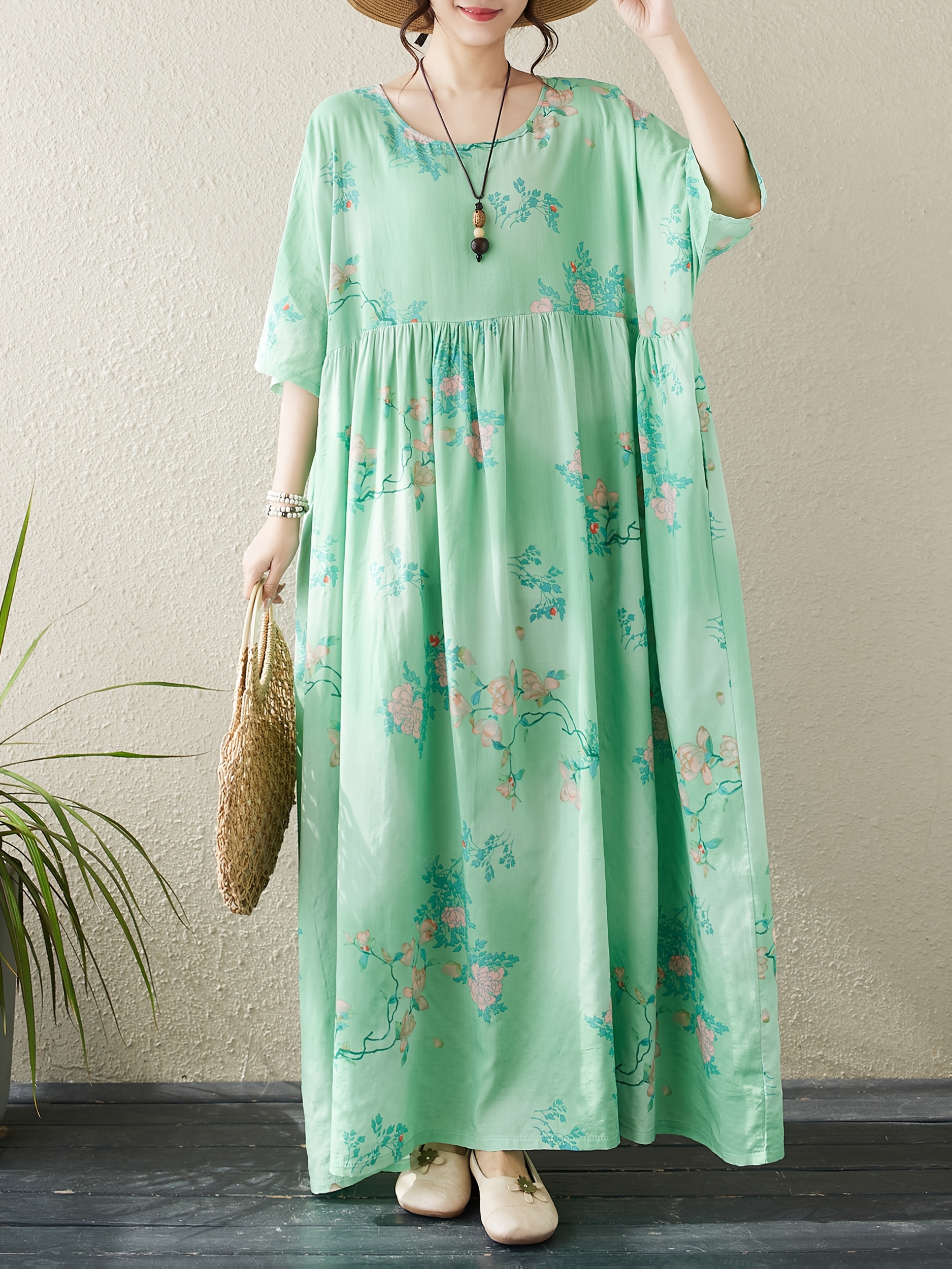 womens summer viscose tunic dress casual crew neck short - Temu Bahrain