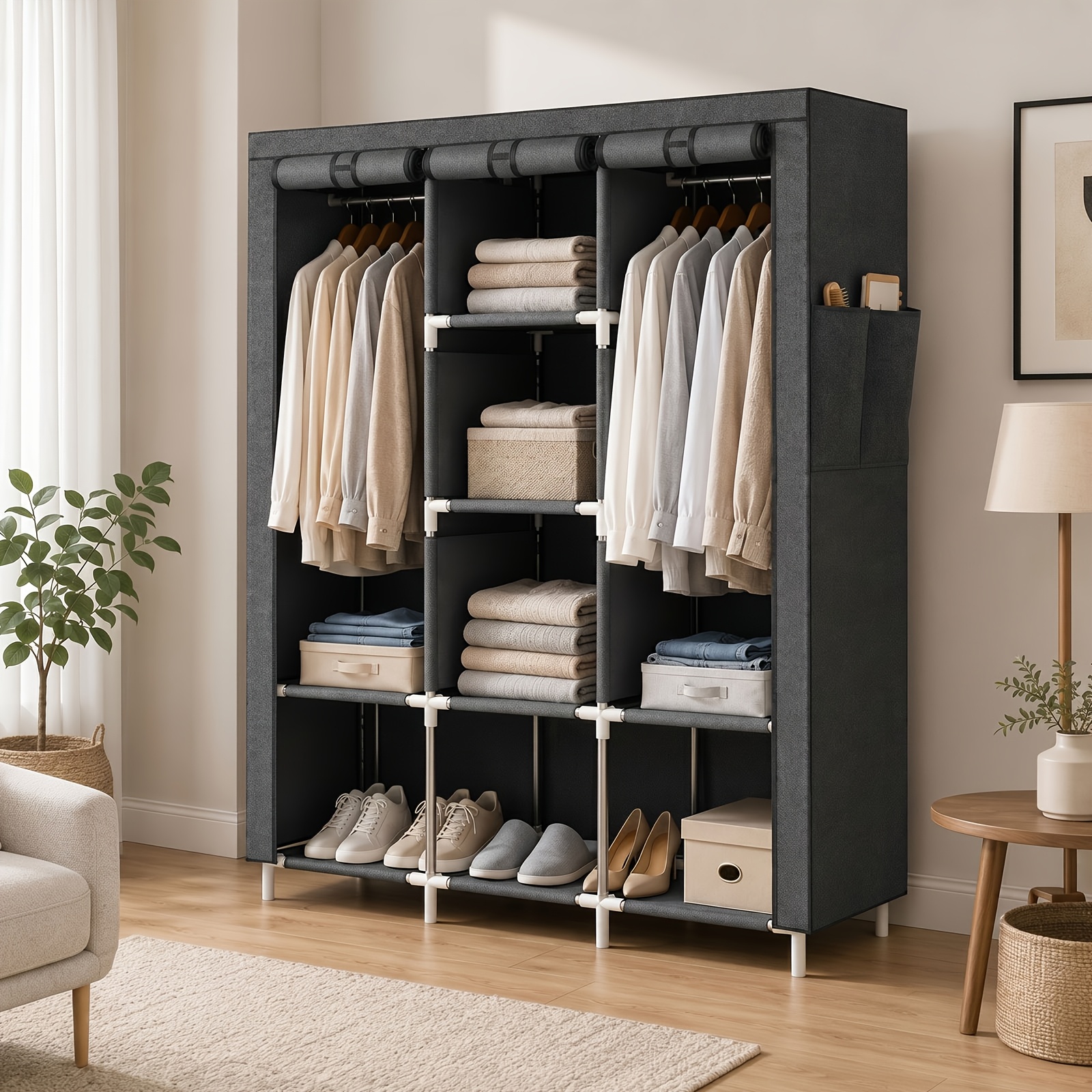 TEMU Armoire de rangement pour vêtements de grande , facile à assembler, -poussière, avec volet roulant, portable, système de rangement d'armoire