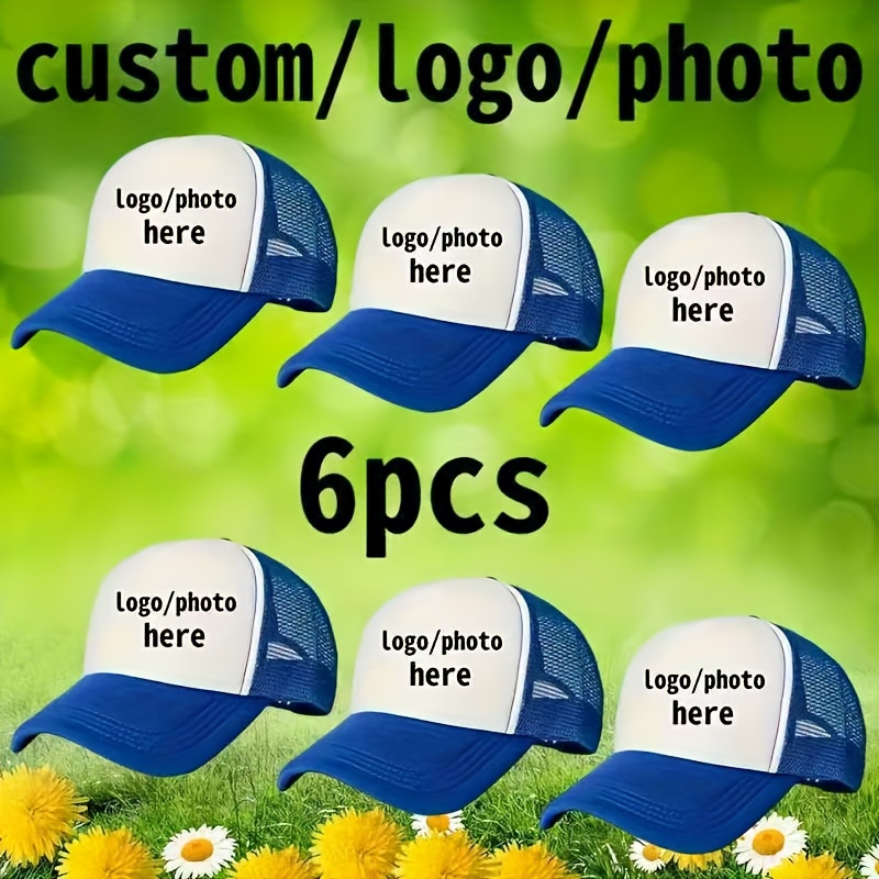 TEMU 6pcs Pack Custom Photo/text/logo Baseball Caps - Personalized Trucker Hats With Breathable Mesh Back, Adjustable Strap Suitable For Sports, - &
