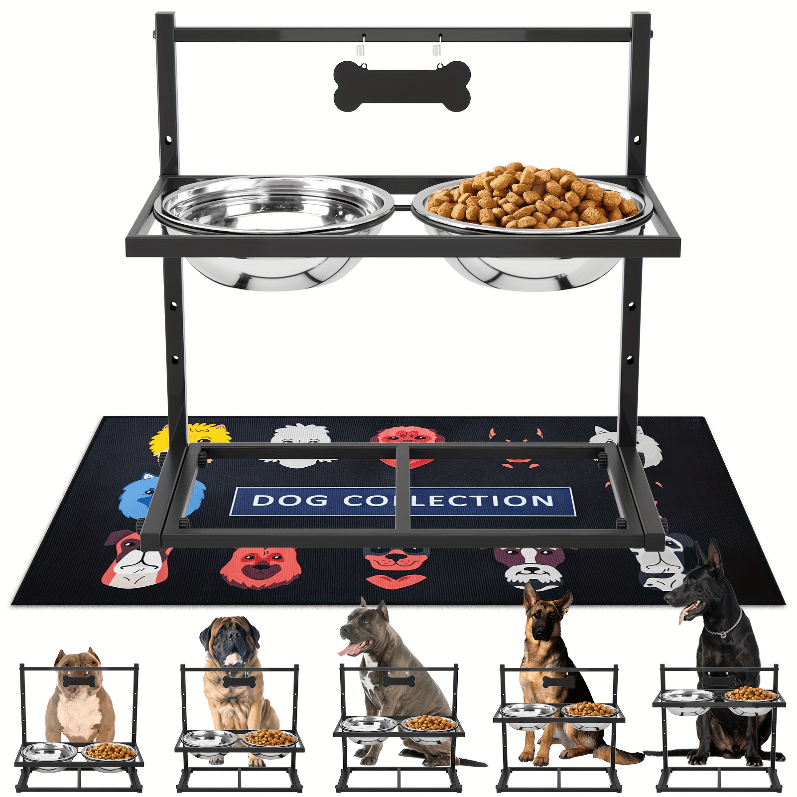 

Elevated Dog Bowls For Extra Large Dogs, 5 Height Adjustable Raised Dog Bowl With A Soft Mat And 2 2000ml Stainless Steel Dog Food & Water Bowls, Dog Bowl Stand For Large And X-large Breed