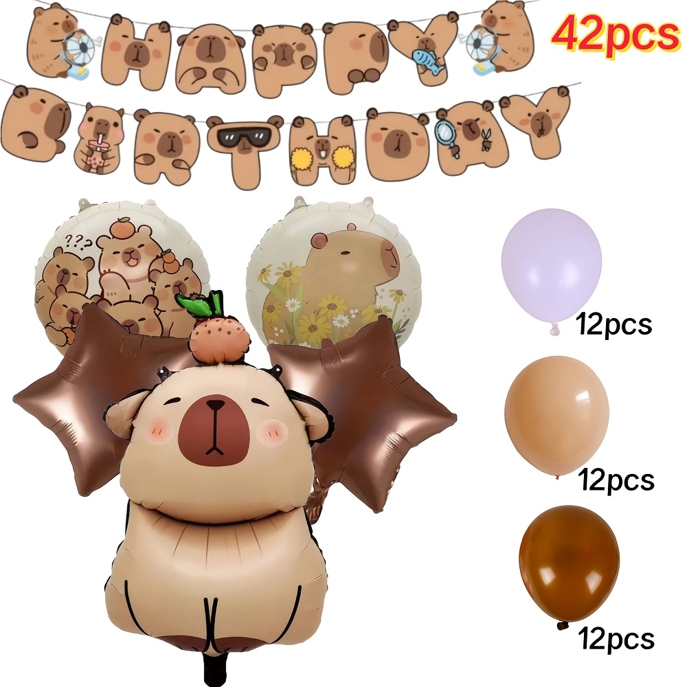TEMU Cute Capybara Birthday Party Decorations Set, Cartoon Capybara Happy Birthday Banner With Large Capybara Foil Balloon Latex Balloons, Kawaii