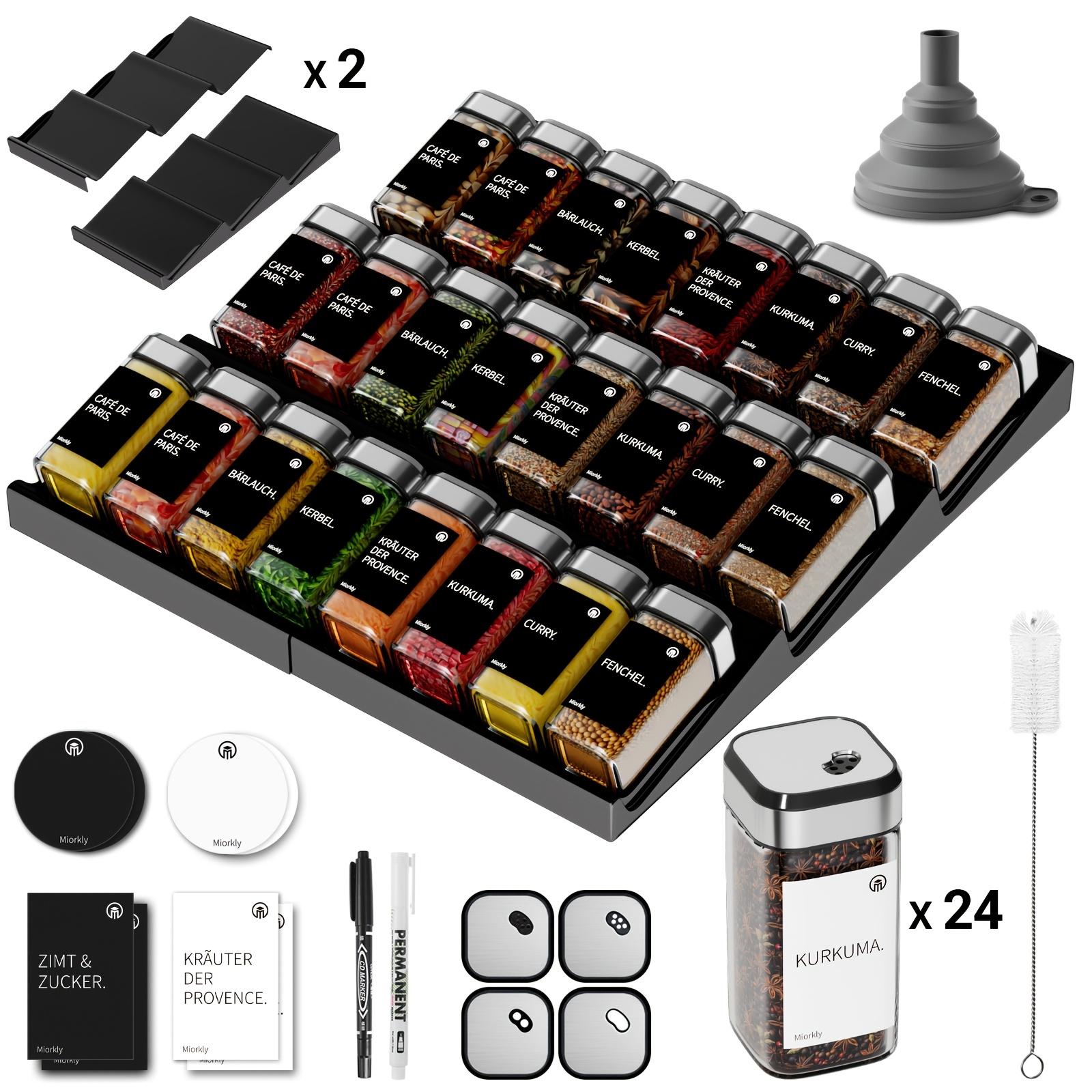 TEMU Set da 24 pezzi porta spezie con barattoli per spezie ( 24 barattoli per spezie da 120ml e 2 porta spezie), completo di etichette e una penna; a