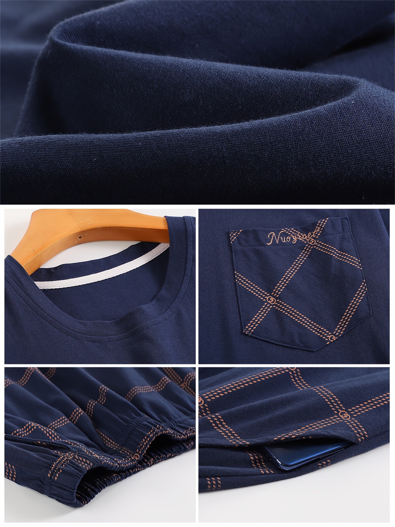 Plus Size 2 Pcs Men's Cotton Short Sleeve & Plaid Print Trousers Pajama Sets, Comfortable & Skin-friendly Style Pajamas For Men's Cozy Loungewear