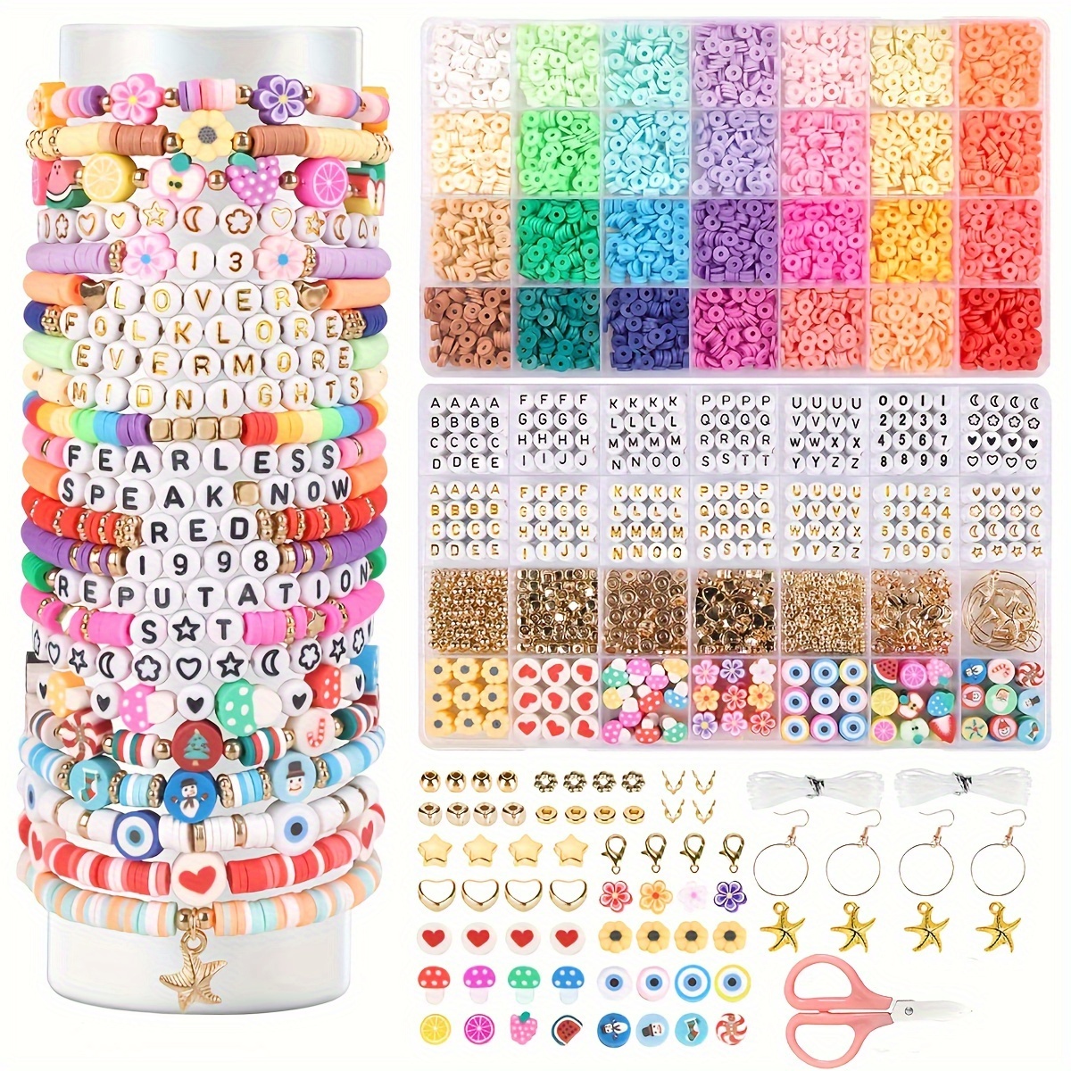 

Bracelet Kit: 2800pcs/3800pcs Polymer Clay Beads, Flat Preppy Beads, Rainbow Charms, Making Kit