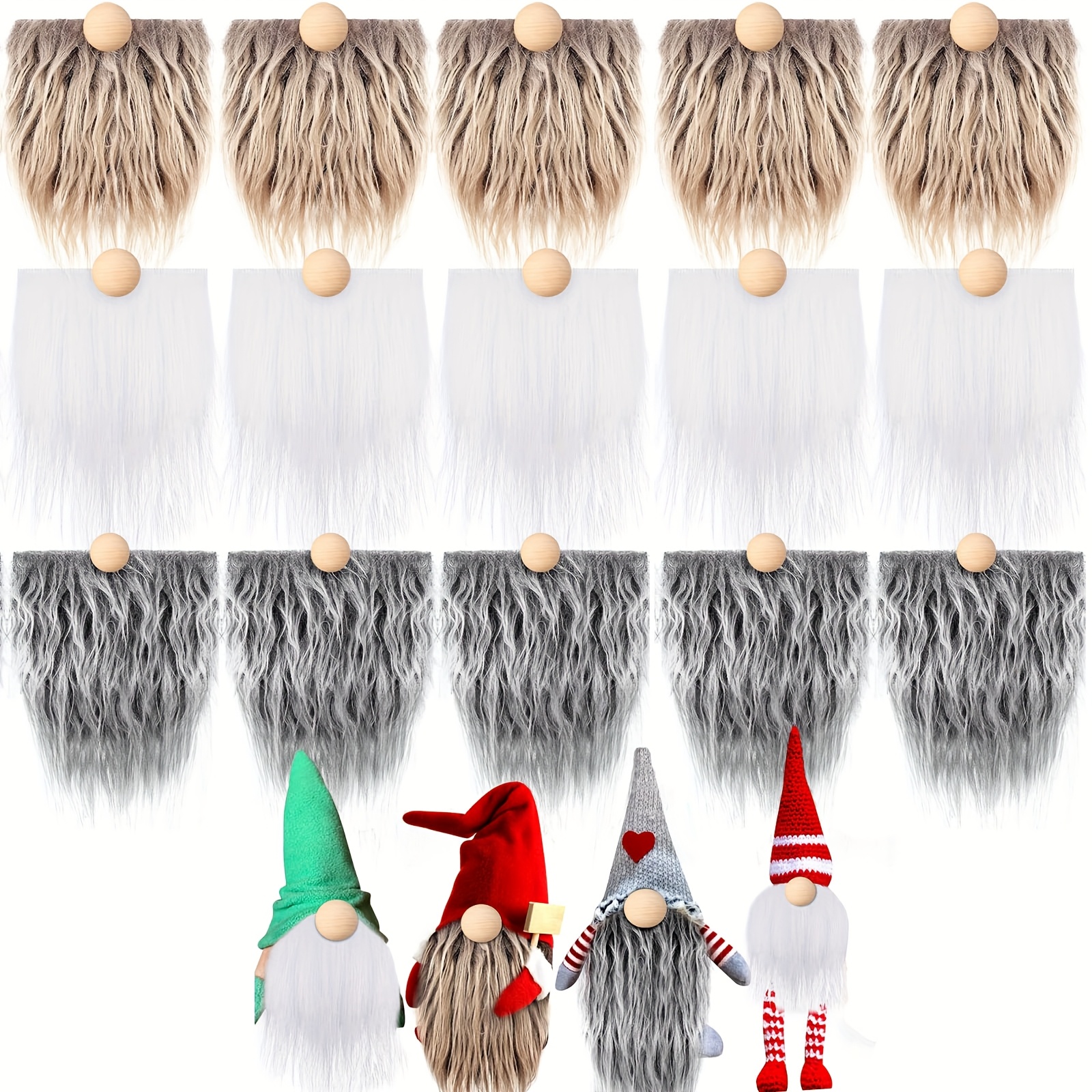 15 Gnome Beards, Suitable For Handmade Holiday Simulation Pre-cut Elf Beards, 15 Small Round Balls, Suitable For Christmas And Valentine's Day Gnome Decorations