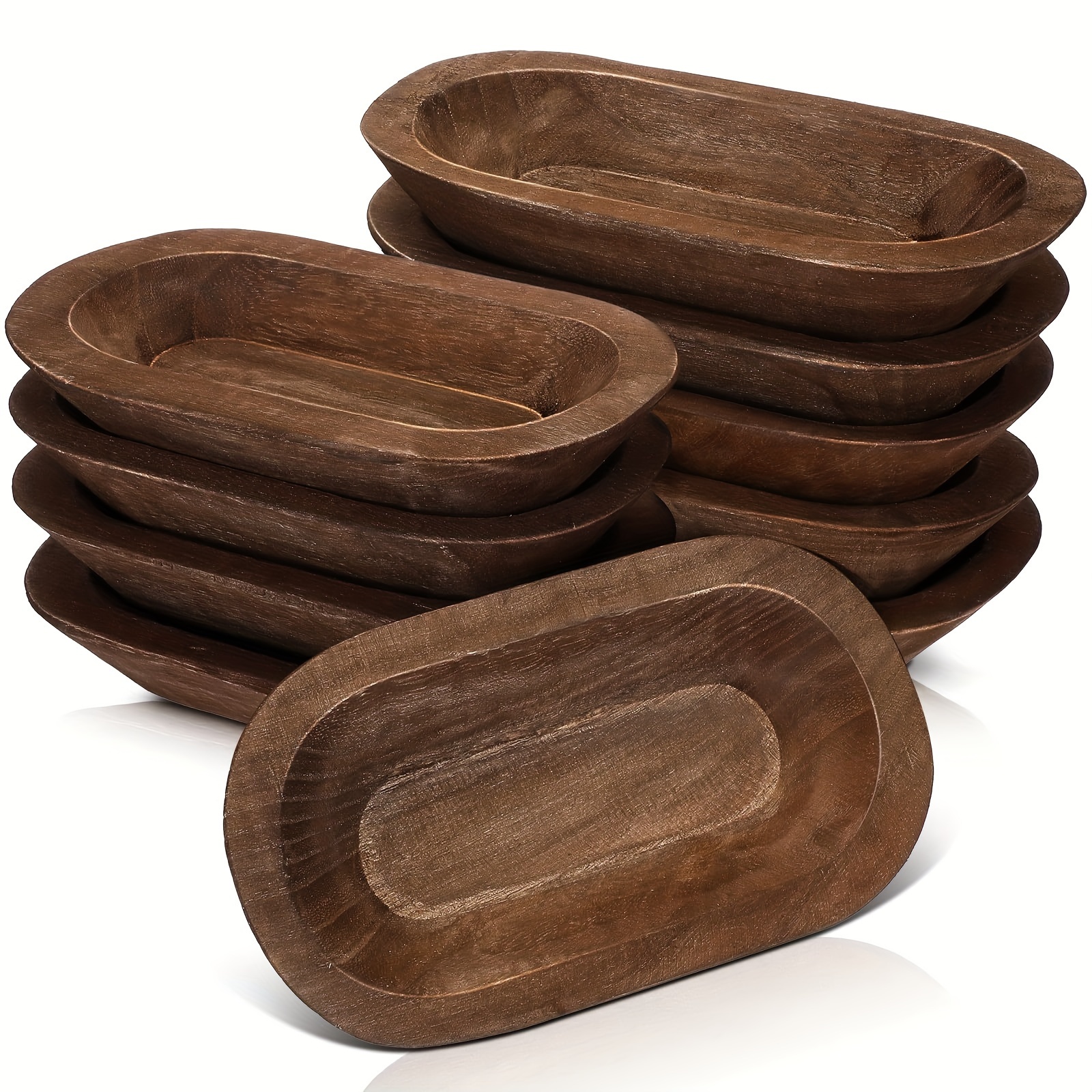 TEMU 10 Pack Wooden Dough Bowls Bulk Rustic Dough Bowls Hand Carved Wood Bowl Dining Room Bowls For Home Crafts Making Farmhouse Fruits Supplies