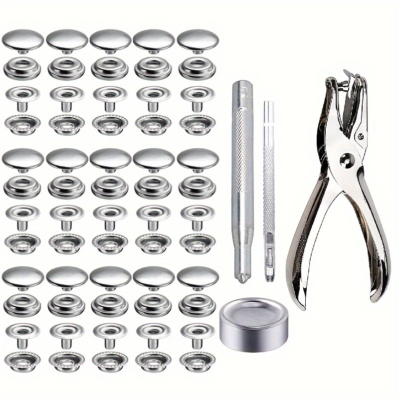 

50 Sets 15mm Stainless Steel Snap Kit, With Installation Tools, Snap Button, Hole-punching Pliers, Suitable For Diy Processes As Boating Covers, Sewing Leather, Canvas, Jeans, Jackets, Bags, Etc