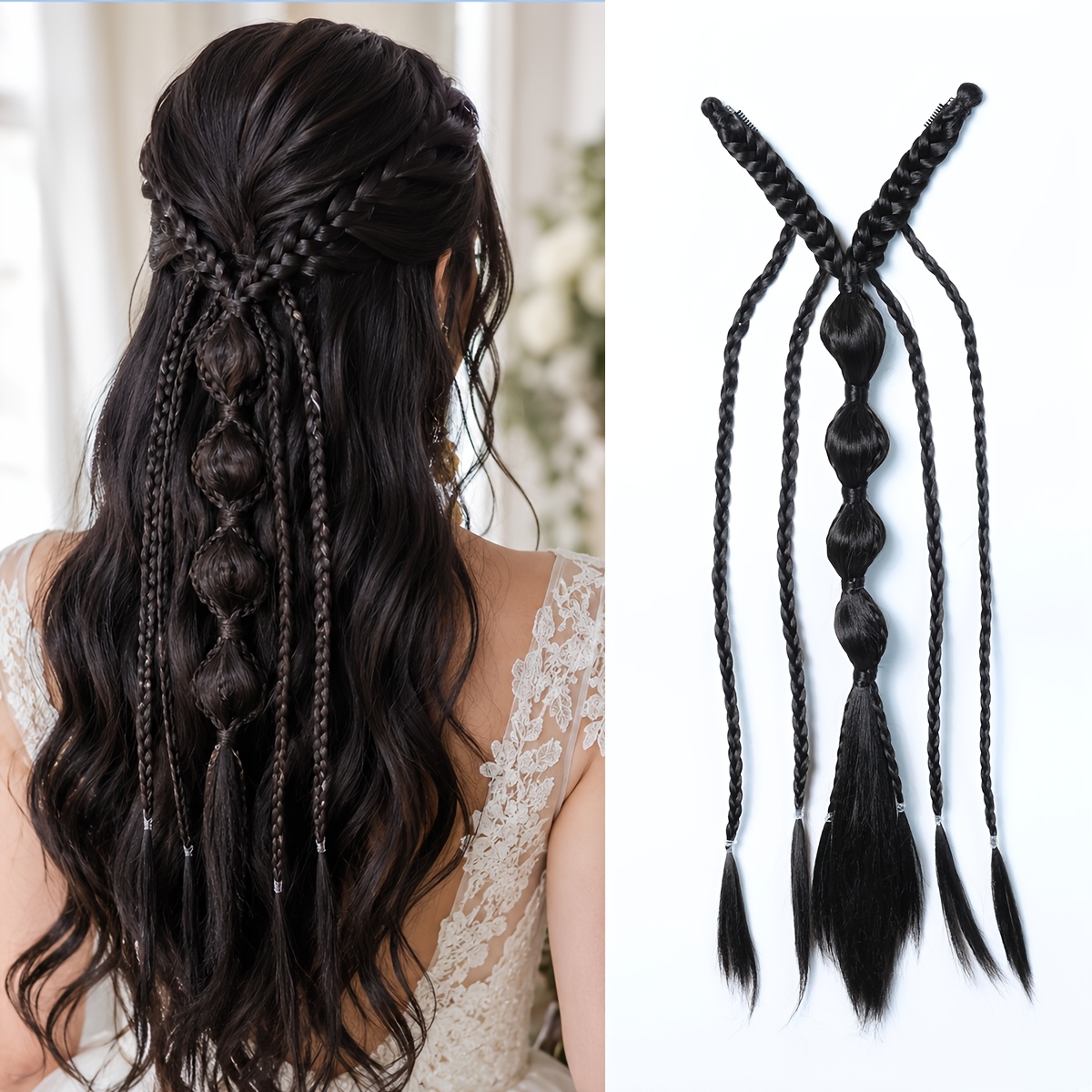 1pc Braided Hair Extensions Clip In Suitable For Wedding, Cosplay & Bridal - Braids With Braided Hair Pieces, & Length For For Parties, Photoshoots, Straight Hair For Volume & Length