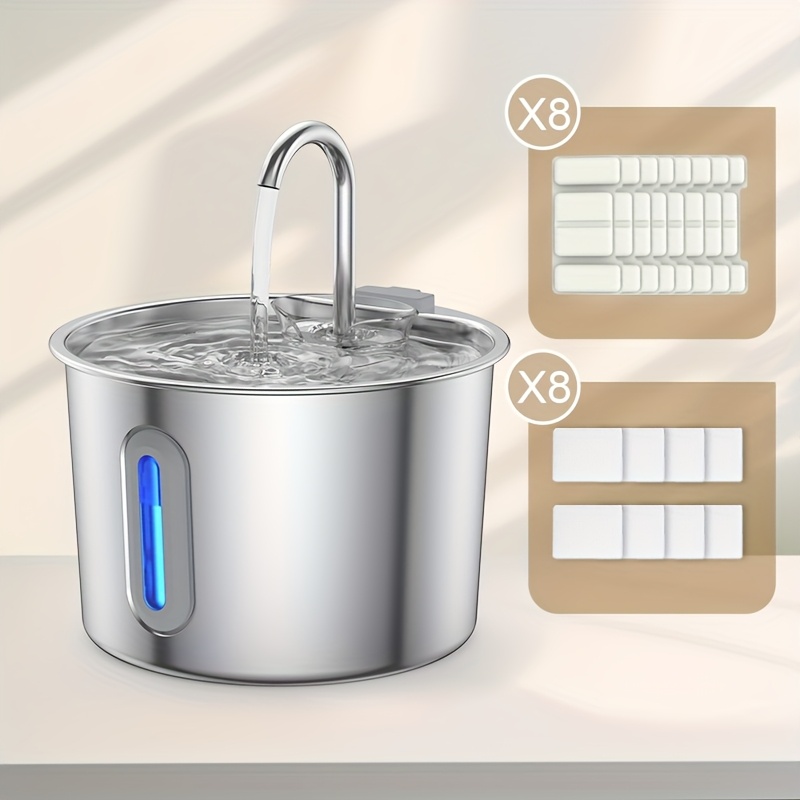 TEMU Fontana per in acciaio inossidabile 304 - Dispenser per animali domestici da interno da 74Oz/2.2L per - Fontana silenziosa per con rubinetto,