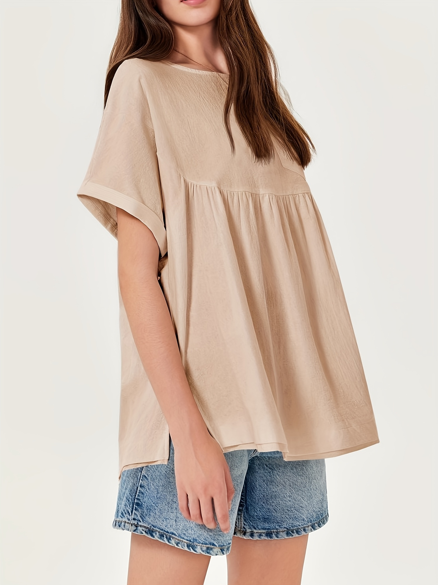 blusa casual mujer peplo farol 3/4 cuello Temu