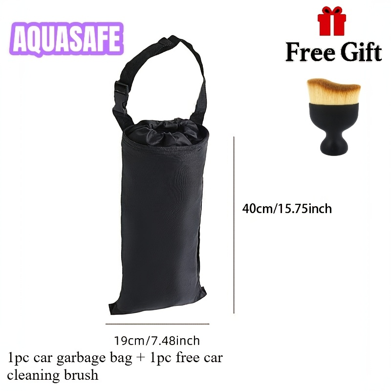 TEMU 1pc Aquasafe Hanging Foldable Car Trash Bag With Free Cleaning Brush - Hanging Overhead Suitable For Family Travel, Portable Washable Storage