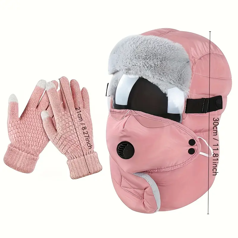 2pcs set winter cycling outdoor hat with ear flaps mask scarf goggles thickened windproof warm fleece lined   cap for men and women new skiing style Product details 3