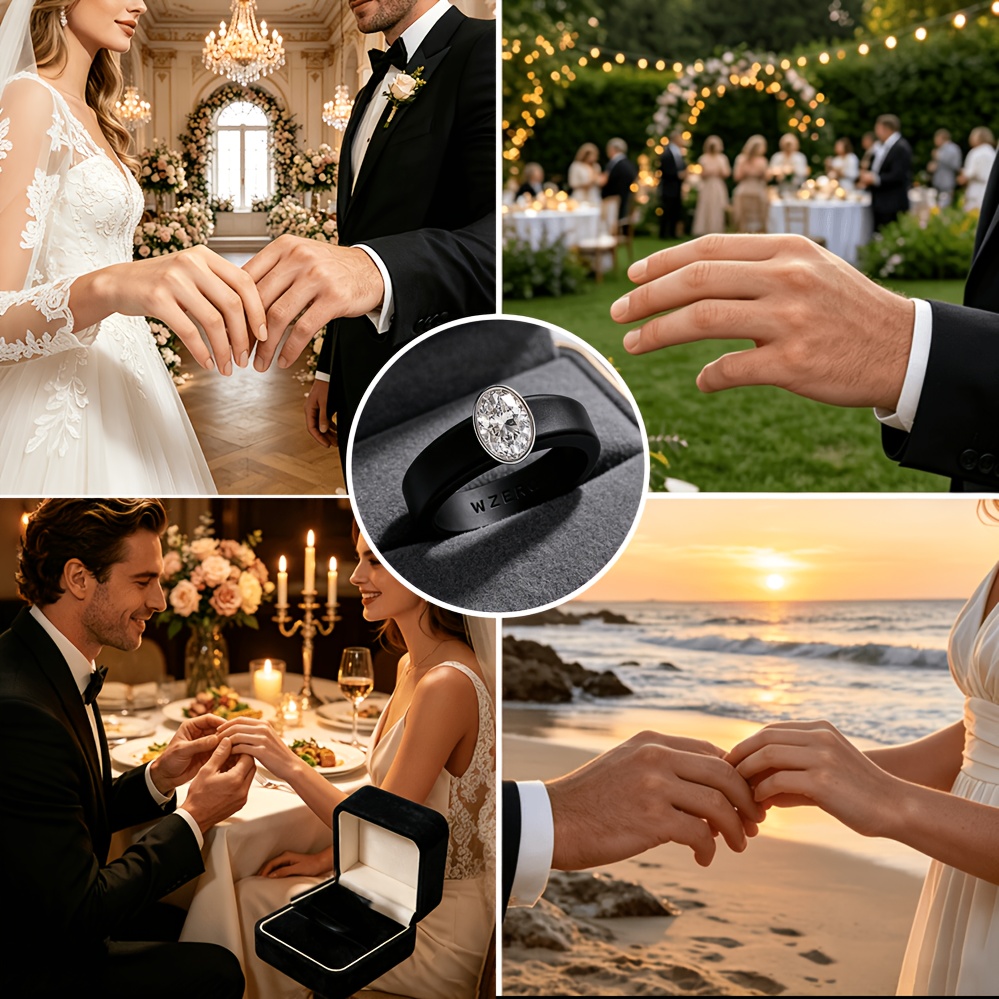 Elegant Oval Black Simulated Silicone Ring for Daily Wear