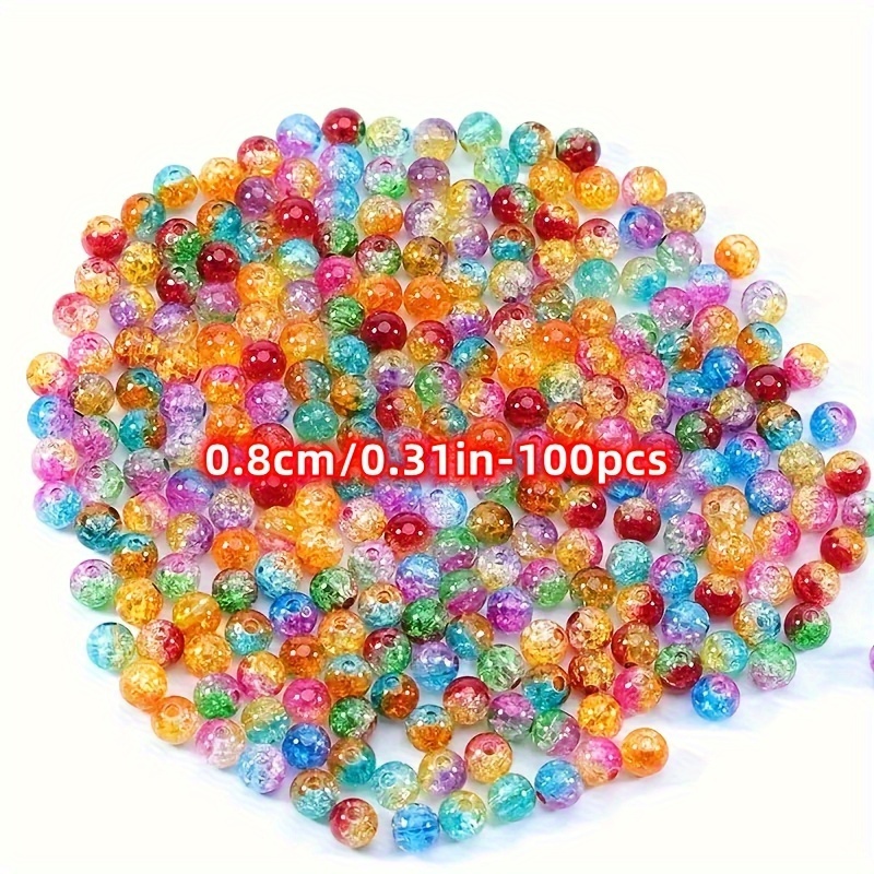 TEMU 100/50pcs 8/10mm Dual Gradient Color Round Crackle Acrylic Beads - Vibrant Multicolor Loose Beads For Making, Bracelets, Necklaces, Crafts -