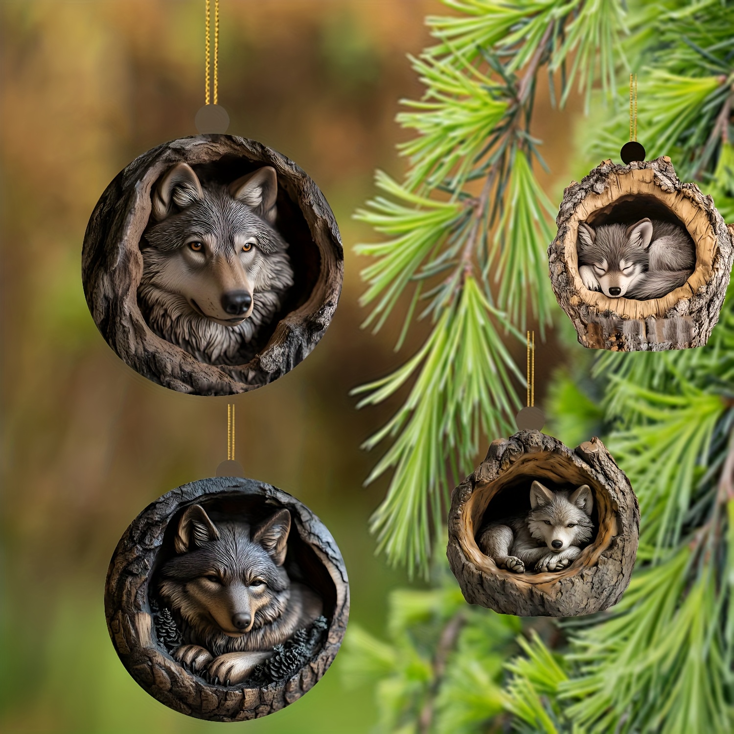 

4pcs Art Deco Acrylic Wolf Ornaments Set - Animal Theme Hanging Pendants For Home & Holiday Decor, Ideal Gift For , Birthday & Party Present, No Electricity Or Feathers Required