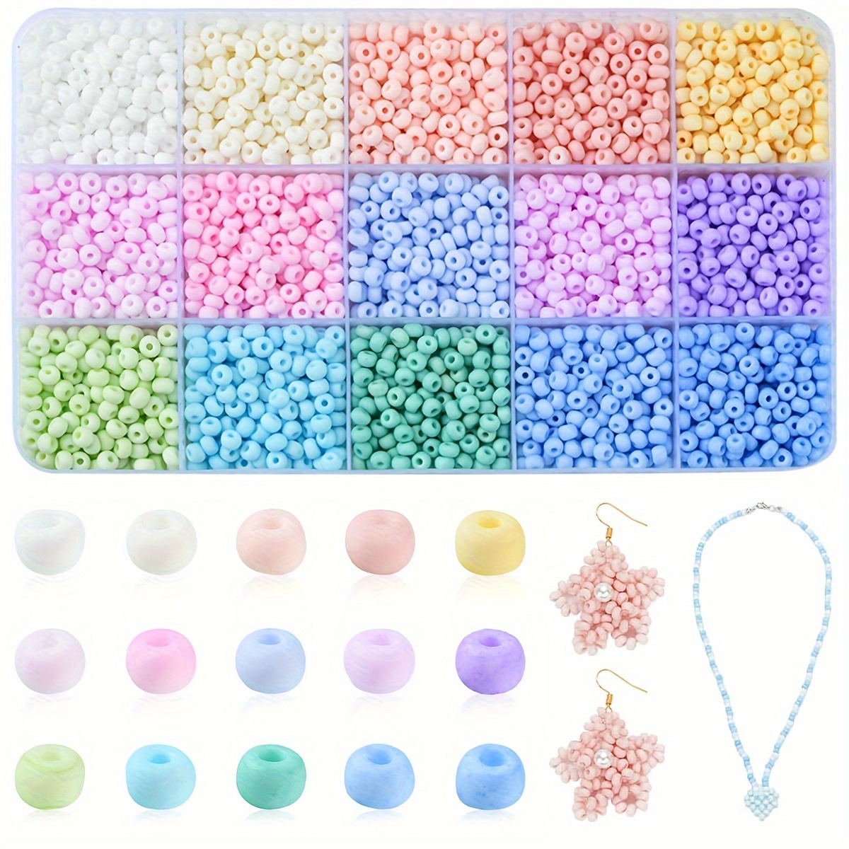 

150g/5.29oz(about1900pcs) Candy Macaron Color Seed Glass Beads 15 Colors Glass Beads Frosted Spacer Beads Tiny Glass Bead Kit For Diy Crafts Earrings Necklaces Bracelet Jewelry Making