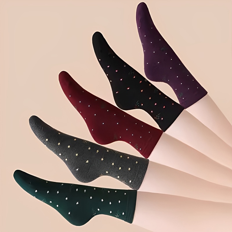 TEMU 5 Pairs Autumn Winter New Floral Polka Dot All-match Sweat-absorbing Warm Short Socks