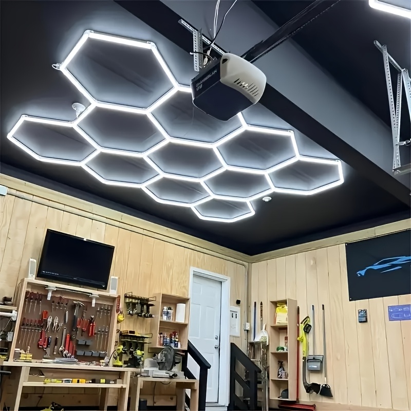 LED Hexagon Garage Lights - 24 Pack Super Bright 192W Car Detailing Lights For Workshop & Gym