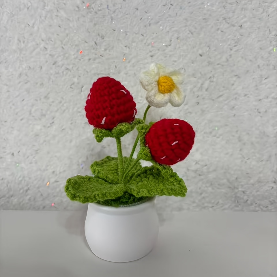 TEMU 1pc Plante artificielle fausse en pot au crochet fait main, décoration créative en tricot pour bureau à domicile, cadeau d'anniversaire