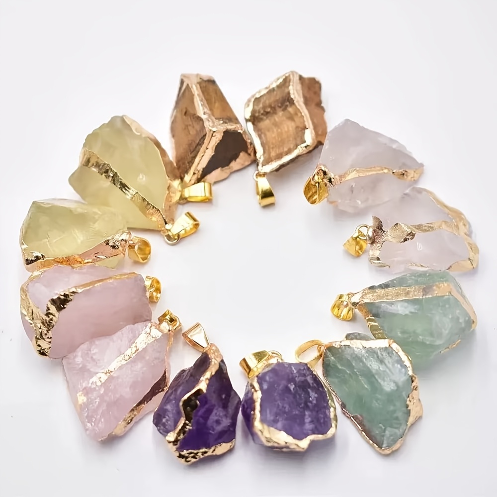 11pc Mixed Natural Rough Stone Pendant and Chain Set