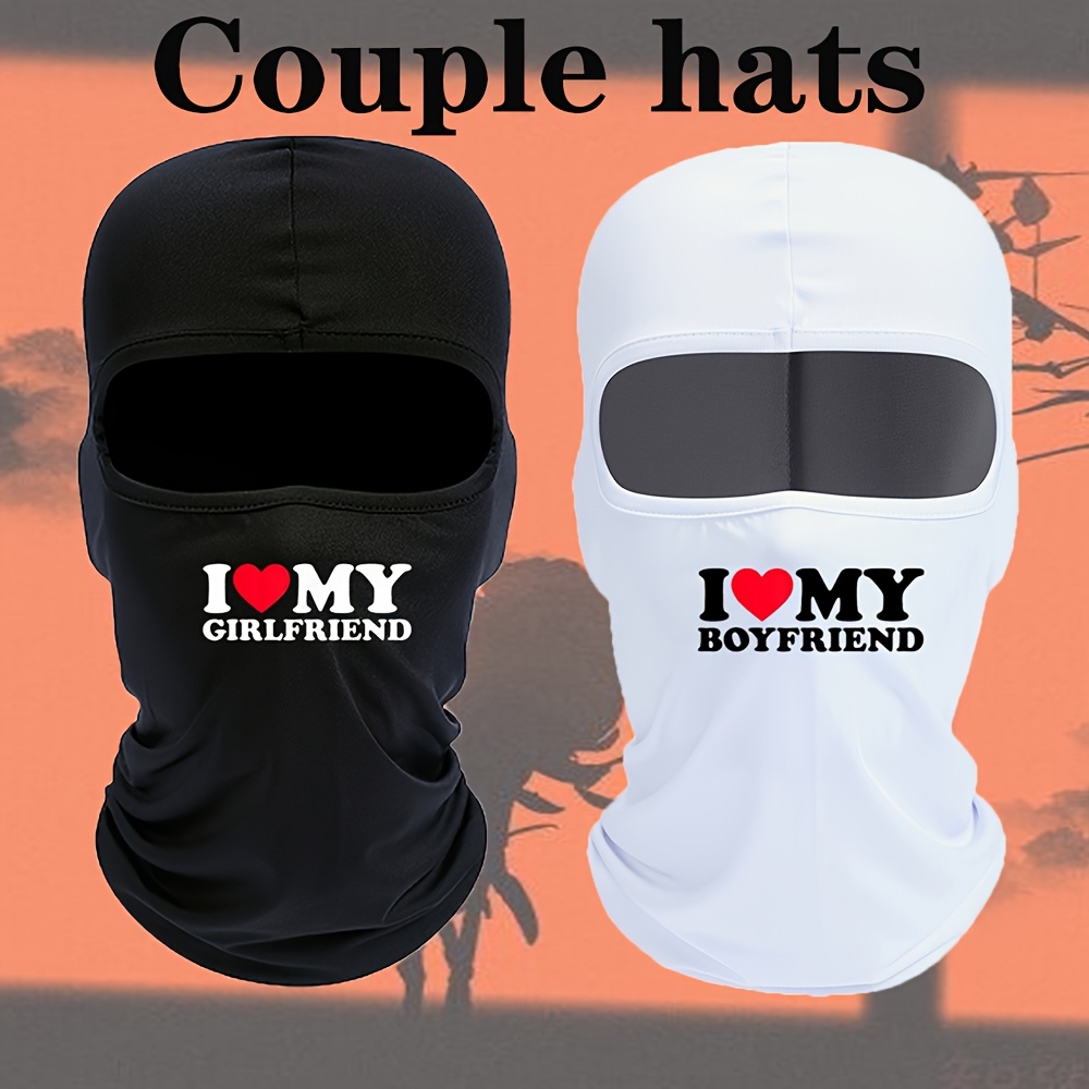 

2pcs Couple Balaclava Hats, Polyester 100%, Sports Style, Woven, Breathable Stretch Fabric, Dustproof , Outdoor Cycling Mask With "i Love My Girlfriend/boyfriend" Print