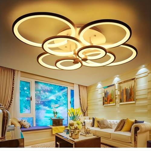 ثري-لون ثري-لون معلق بتقنية الـled الحديثة بدون ريموت، مصباح سقف مدمج، مصباح حلقة led، مصباح غطاء أكريليك، مناسب لغرفة المعيشة، غرفة الطعام، غرفة النوم، مصباح سقف أكريليك بـ8