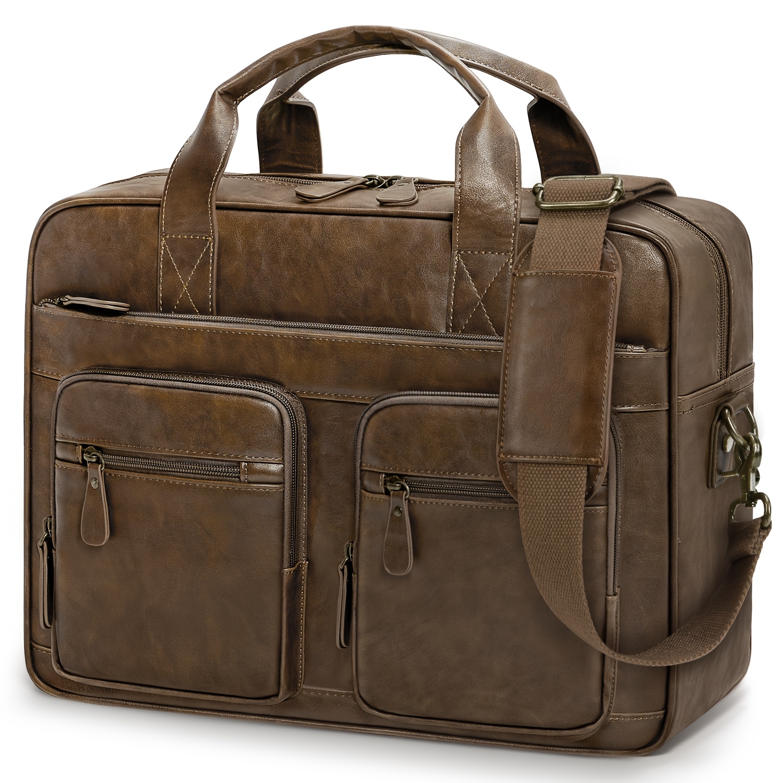 Rainsmore Messenger Bag Briefcase Men's Shoulder Bag Laptop Bag 15.6 Inch Pu Leather Business Work Bag For Brown, Retro
