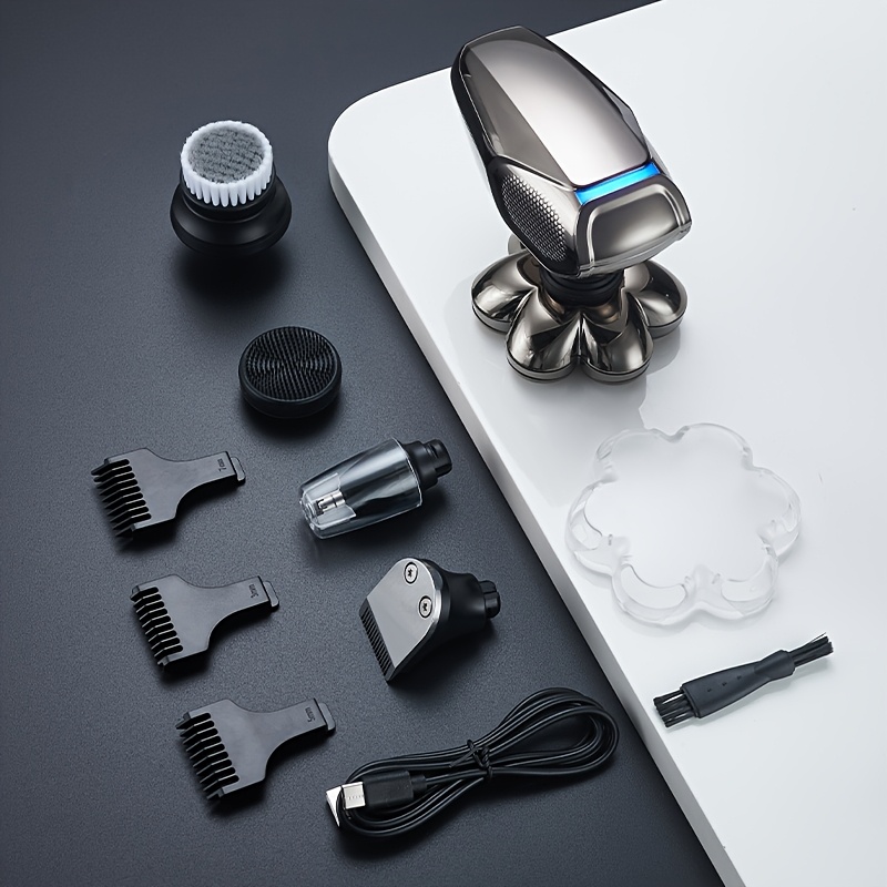 TEMU 7d 5in 1 Electric Shaver For Bald Men, 2 Speed Adjustable Detachable Shaving Head, Led Digital Display, Ipx7 Waterproof Shaving, Type-c