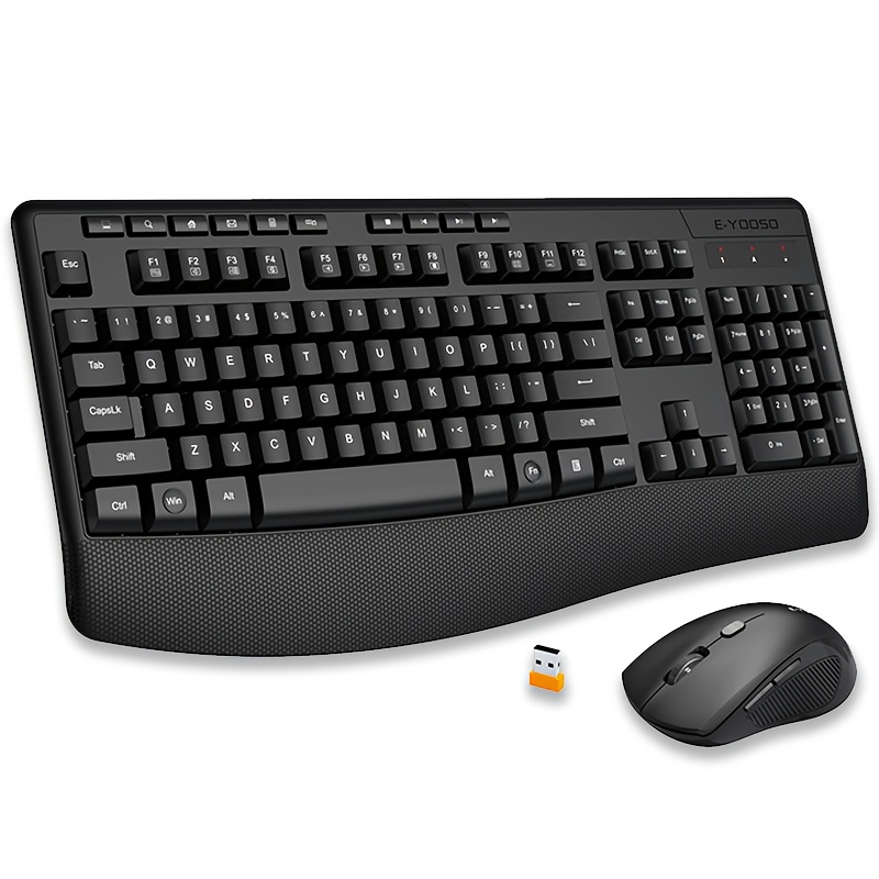 E-YOOSO 2.4Ghz Wireless Keyboard And Mouse Set, Low Voltage Prompt, Composite Multimedia Functions, Self-Sleep Function, Ergonomic Keyboard And Mouse Set with Support Wrist Rest, Convenient And Comfortable Keyboard And Mouse Operation