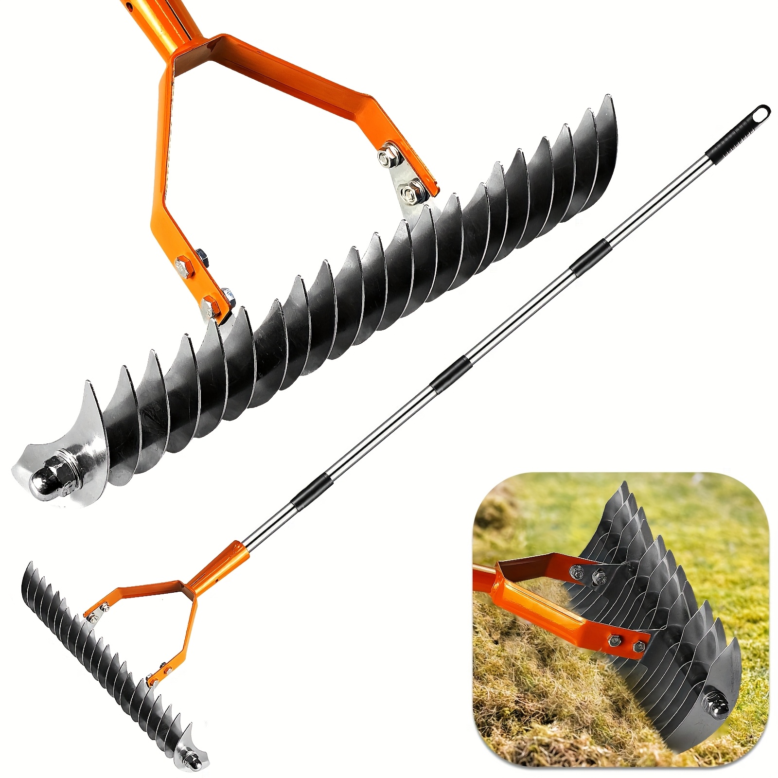 67-inch Adjustable Thatch Rake - 21- Heavy Duty Nickel Steel Dethatcher With Ergonomic Handle For Spring Lawn Care, Soil Aeration, Yard & Turf Renovation