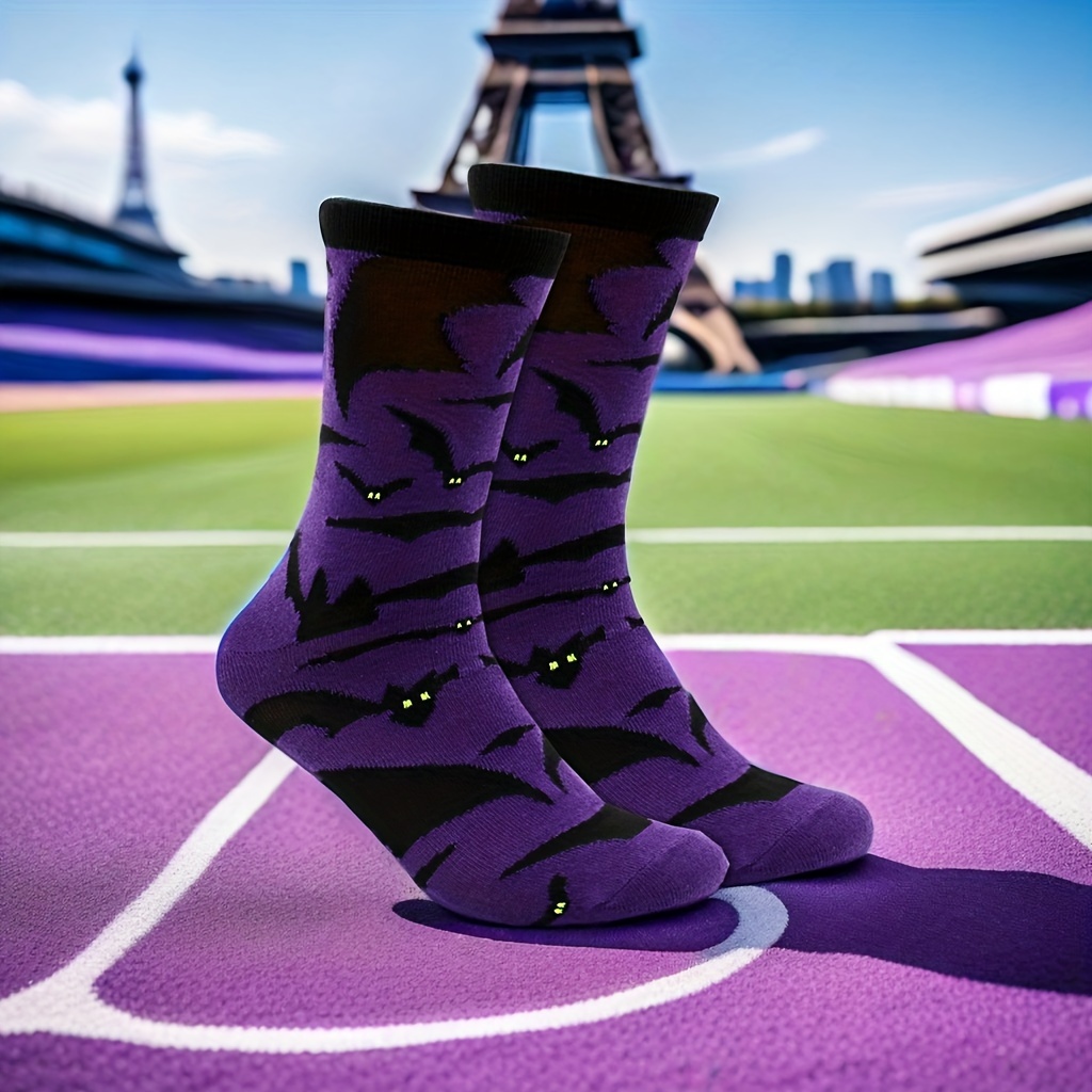 1 Pair Of Women's Bat Graphic Socks For Halloween