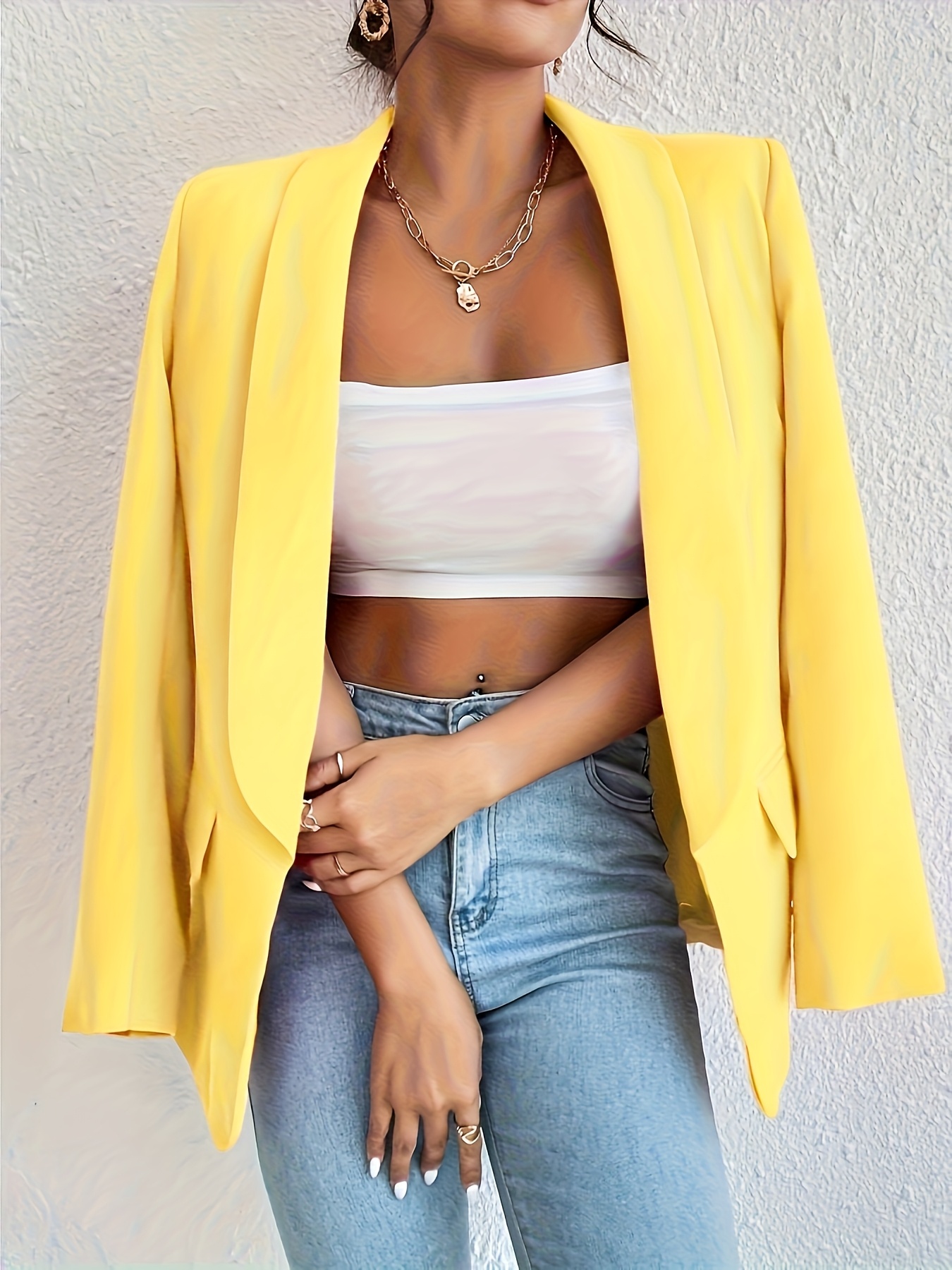 Women'S Bright Pink Blazer with Golden Chain Shoulder Bag - Casual Long Sleeve, Polyester, Buttonless Placket, All-Season Jacket, Casual Attire|Bold Fashion Statement|Polyester Blazer