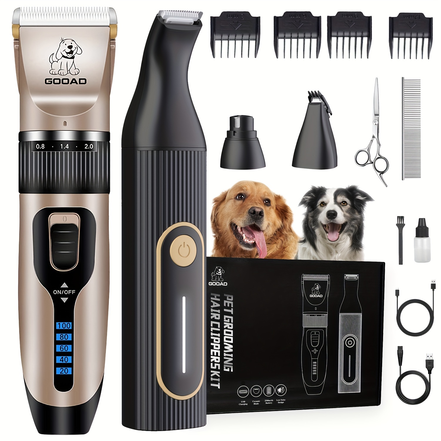 

Dog Grooming Kit Clippers - 4 In 1 Low Noise - Rechargeable Cordless Silent Claw Trimmer Nail Grinder, Clippers For Trimming Thick And Thin Hair, Pet Shaver For Small And Large Dogs And Cats.