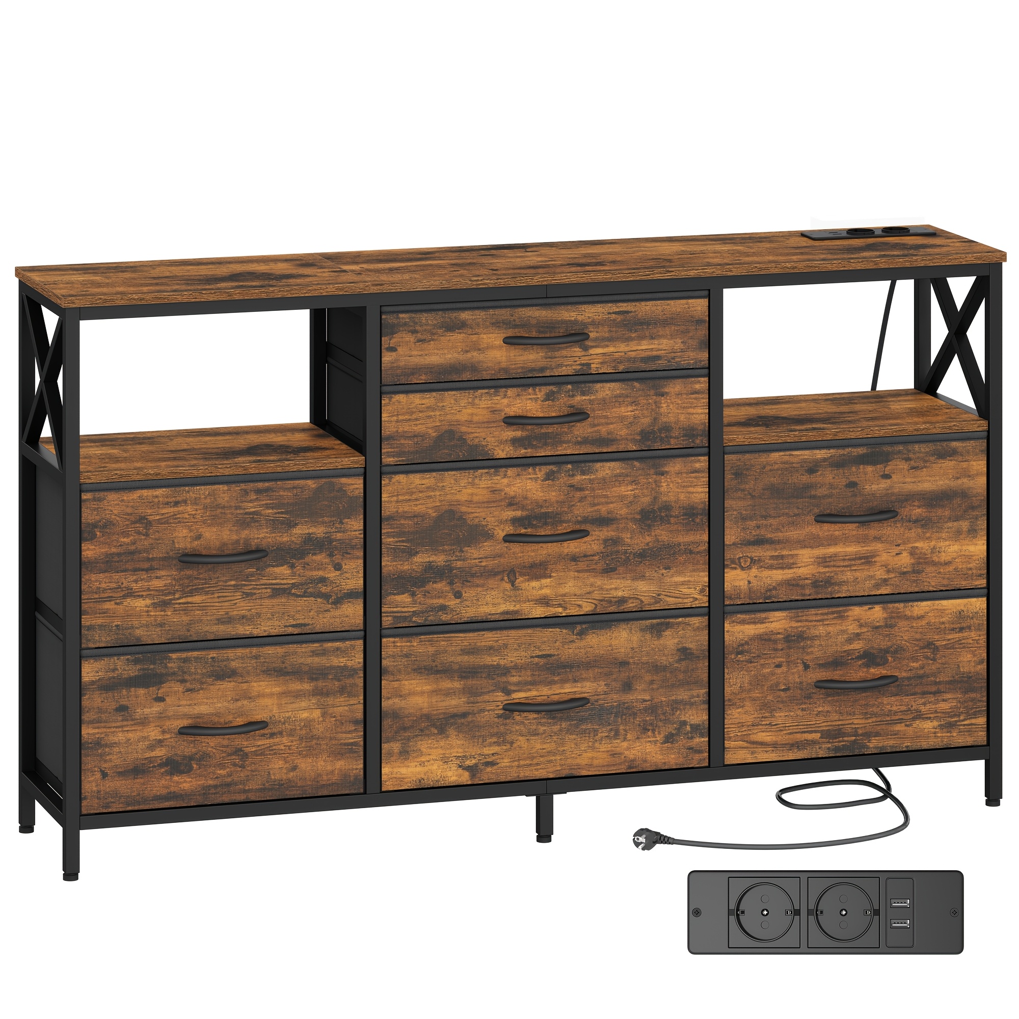 Image of 140 Cm Wide Chest Of Drawers Featuring 2 Usb Ports And 2 Ac Outlets, Equipped With 8 Fabric Drawers, Ideal For Versatile Storage In Living Rooms And Bedrooms, Dimensions 30 X 140 X 86 Cm