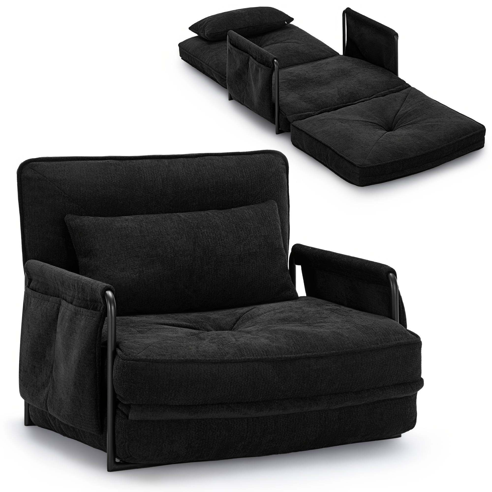 4-in-1 Floor Sofa Bed Height-adjustable Armchair & Lounger, Pet Friendly, Breathable Fabric, . Lumbar Pillow (multifunctional Floor Sofa Bed)