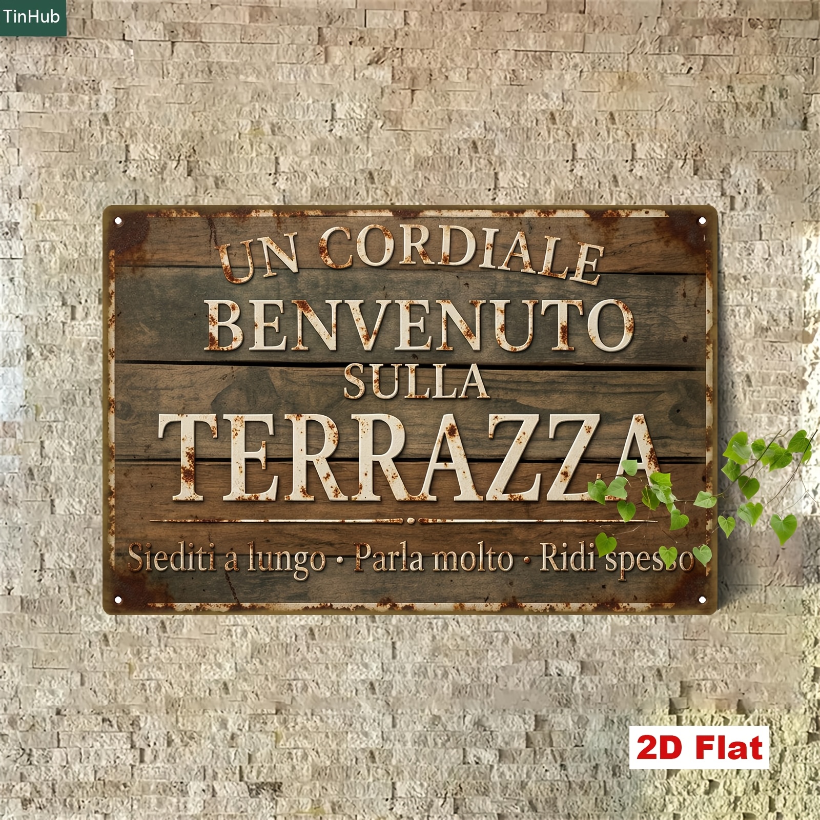 TEMU Targa in metallo retr簷 2D piatta, 1 pezzo, 7.87X11.81 pollici, targa in ferro, citazione accoglienza terrazza , sfondo legno, decorazione retr簷