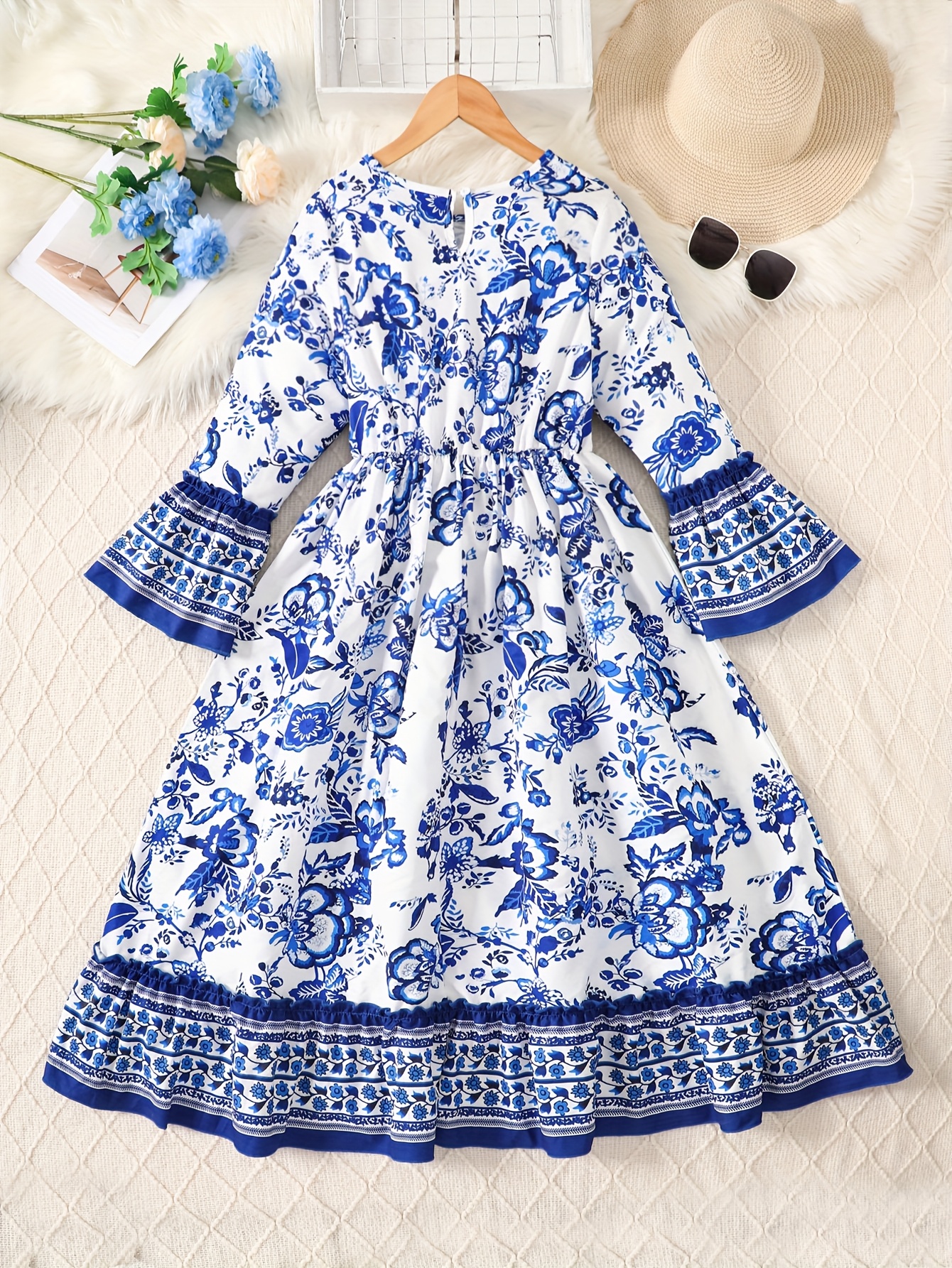 blue and white china print dress long black red blue formal elegant unique evening dress Prom Dress, Pa –  SposaBridal main image 0