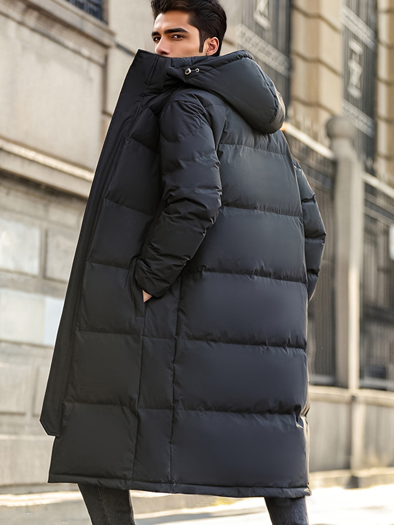 ジャケット・アウター FEKETE high-neck hooded long duffle coat mens heavy duty filled hooded parka jacket full length - Temu Sweden