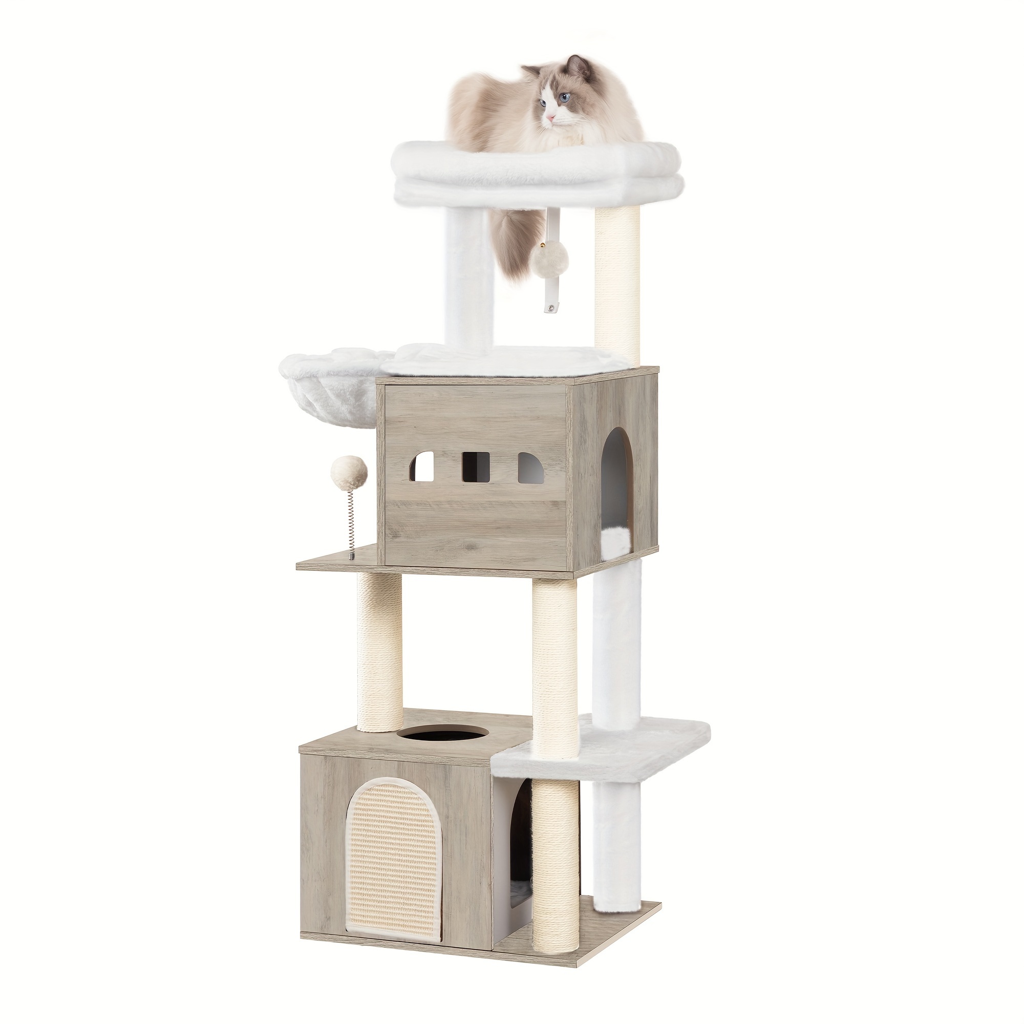 TEMU 130 Cm Scratching Post, Cat Tower, Multi-storey Cat Scratching Post, 2 Cat Caves With Padded Beds, Cat House Furniture With 4 Scratching Posts,