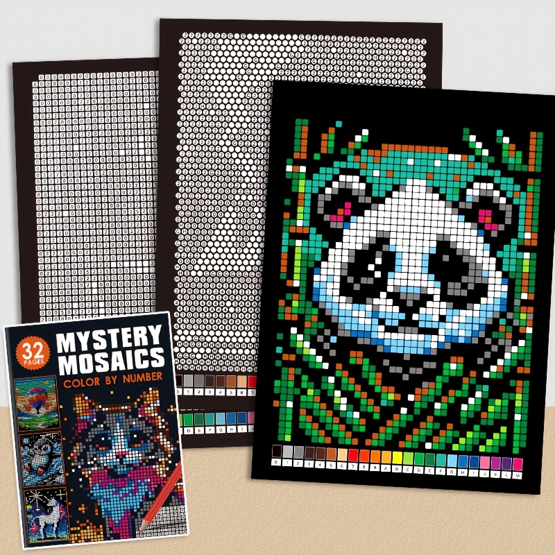 Image of Mystery Mosaic Paint By Numbers Book - 32-page Adult Pixel Art Coloring, Stress-relief Activity With And Scenes, Gift For Creative Enthusiasts