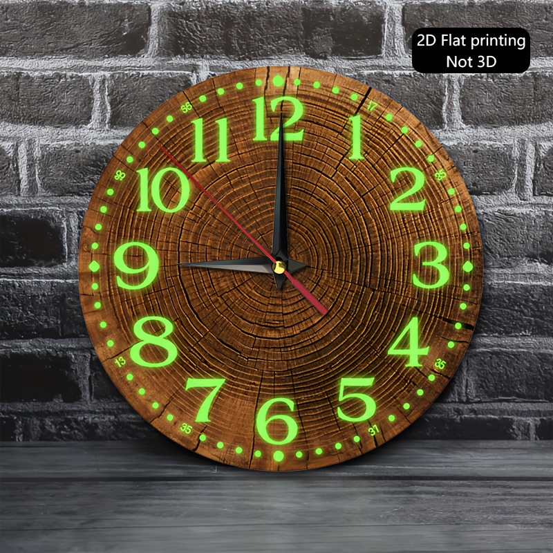 TEMU 1pc, 2d Flat Clock, Numbers Wooden Log Texture Wall Clock With Tree Rings, Suitable For Living Room, Bedroom, Office, Kitchen, Dining Room Decor