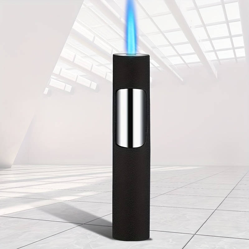 TEMU (no Butane)stylish Push Lighter Designed, Straight Blue Flame Featuring A Windproof Design. Mini Portable Spray Torch Is Refillable With Butane