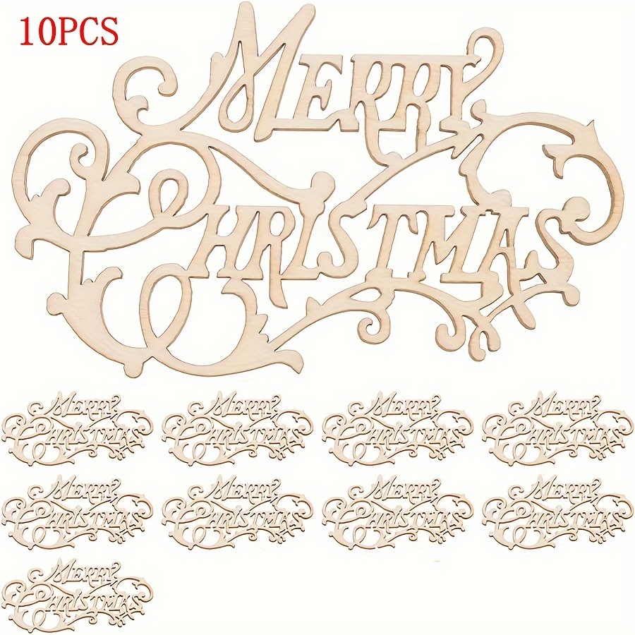 Image of 10pcs Wooden Merry Christmas Wooden Christmas Ornament Diy Wooden Letter Decoration Hanging Board Holiday Hanging Decoration Home Decoration Interior Decoration Wedding