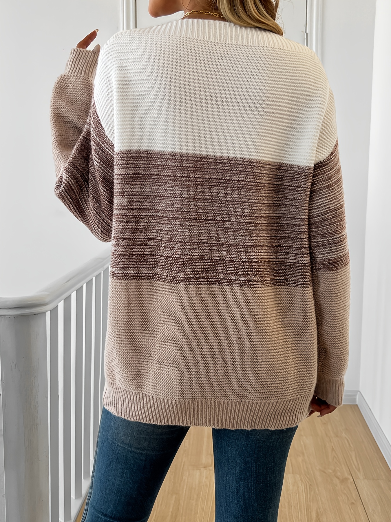 Crochet Sweater Pattern Cute Color Block Sweaters Women's Elegant