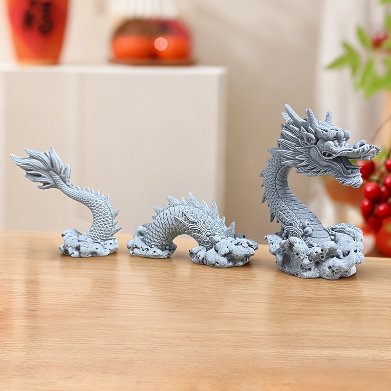 3個セット】中国の龍の彫刻 手作りの石のアート作品 家庭やオフィス
