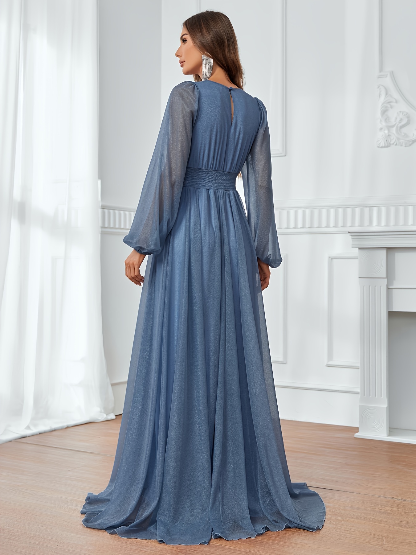 knee length dresses for ladies Dark Gray Beaded Long Sleeve Evening Gown main image 0